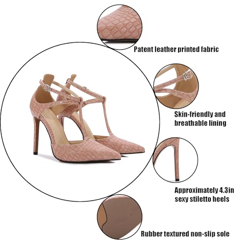 Women T-Strap High Heel Pumps Closed Pointed Toe Backless Ankle Strap Stiletto Dress Shoes Sexy Wedding Party Bridals Large Size 4.5-143