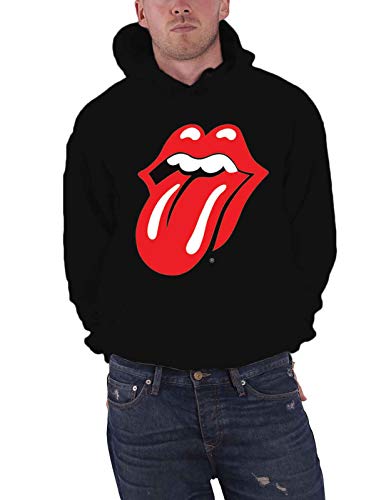 The Rolling Stones Men's Pullover Hoodie: Checker Tongue Regular Fit Crew Neck Short Sleeve Hoodie, Black (Black Black), XX-Large (Manufacturer Size:XX-Large)