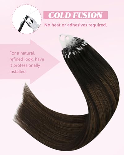 Image of YoungSee Micro Loop Hair Extensions Real Human Hair Brown Microlink Hair Extensions Human Hair Dark Brown Balayage Bead Hair Extension Real Hair 18 Inch Ombre Micro-Bead Hair Extension Soft 57g 50s