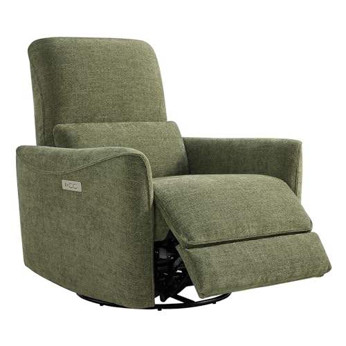 Image of CHITA Power Swivel Glider Recliner Chair, Nursery Glider, Fabric in Green | FSC Certified Upholstery Rocking Chair, Power Lumbar Support, Reclining Chair for Living Room & Nursery