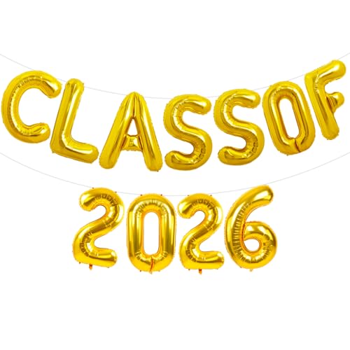 Image of TONIFUL Gold Class of 2026 Graduation Balloon Banners Foil Balloons Decorations 2026 Congrats Grad Balloons for Class of 2026 Congratulation Graduations Party Supplies