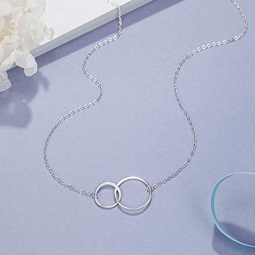 Friendship for Eternity Necklace - Sterling Silver Interlocking Infinity 2 Circle Necklace Gift Jewelry for Best Friend
