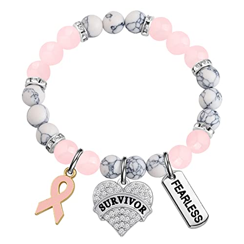 UJIMS Breast Cancer Survivor Gifts for Women Ribbon Charm Bracelet Breast Cancer Warrior Jewelry Fighter Gift