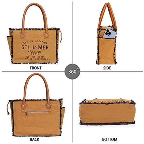 Image of Sel de Mer Canvas Tote Bag for Women, Shoulder Bag, Casual Everyday Bag, Beach Bag, Travel Bag, Shopping Bag