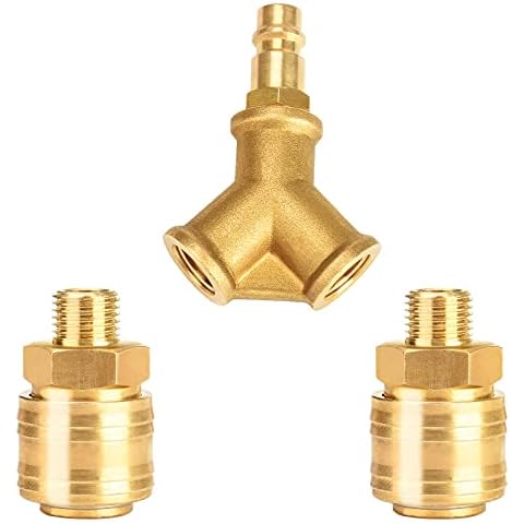 Profiwoab 1/4" BSP Airline Hose Connectors, Air Line Fittings Y Piece 3 Way for Compressor Cover