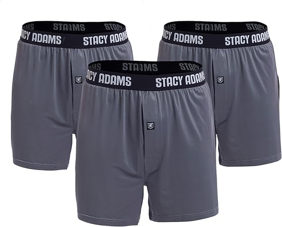 Stacy Adams Men's Standard 3-Pack Loose Boxer, Grey