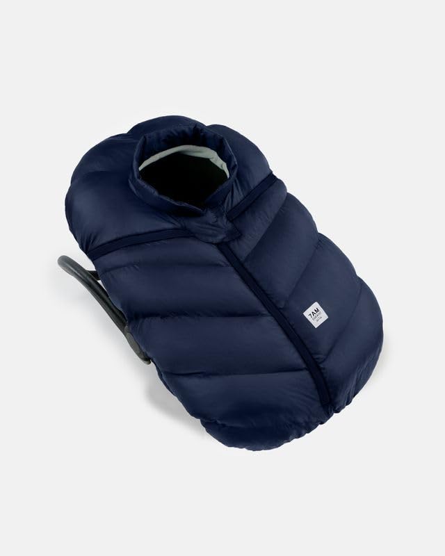 Image of 7AM Enfant Car Seat Covers - Cocoon Baby Cover for Boys & Girls, Rain & Snow Repellent, Breathable Windproof, Center Zipper, Universal Fit for Infant Car Seat (0-12M) (Navy)