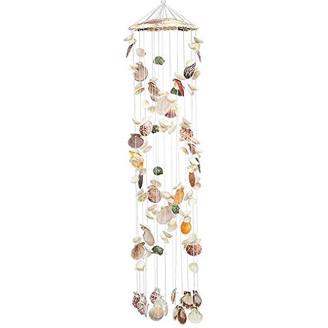 Colorful Spiral Shape Seashell Wind Chimes for Indoor or Outdoor (Cotton Rope and Shell) Cover