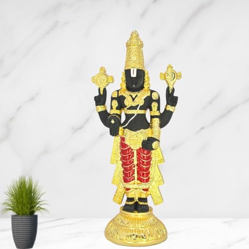Image of Gold Plated Standing Balaji Idol |Lord Venkateswara Statue for Home Temple |Decorative Showpiece |Tirupati Balaji Murti for Pooja Room |Positive Energy & Festive Gifting |8.75 x 7 x 18.75 cm