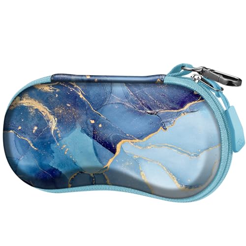 FINTIE Sunglasses Case Hard EVA Shell Shockproof Sport Glasses Case with Metal Carabiner Travel Zipper Eyeglasses Holder (z-ocean marble)