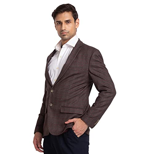Image of Park Avenue Men's Active Fit Terelyne Spandex Blend Notch Lapel Checks Pattern Full Sleeve Grey Formal Blazer