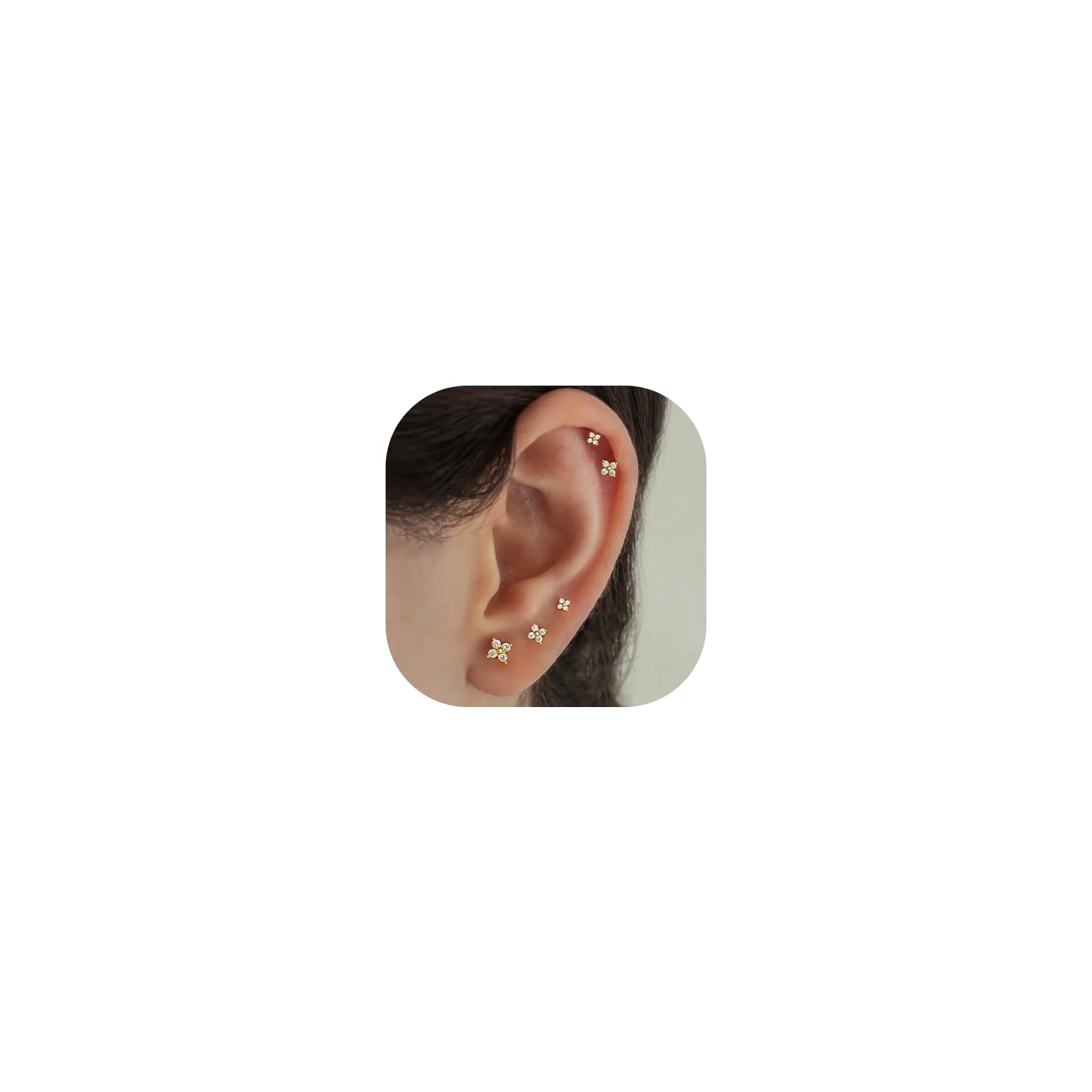 5 Pairs 14K Gold Plated Stud Earrings for Women, CZ Multiple Piercing Set