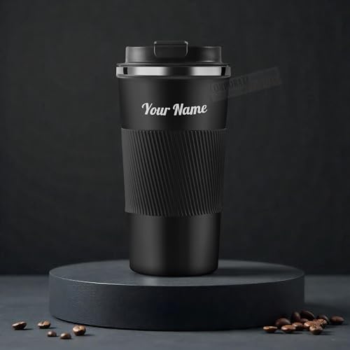 Image of CORPORATE PORIUM Personalised Tumbler with lid 510ml, Double Wall Insulated Stainless Steel Tumbler Bottle Diwali Item, Hot and Cold Travel Coffee Mug for Office, Home and Travel -Black