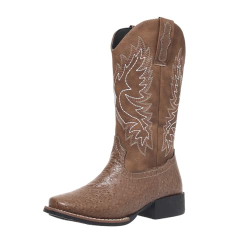 Western Cowboy Boots for Women Mid Calf Cowgirl Boot Snip Toe Chunky Heel