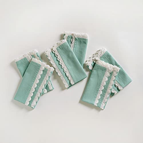 Image of FINGERCRAFT Cloth Napkins Set of 6, 20x20 Inch, Cotton Linen Blend Table Napkins with Premium White Lace Edge, Reusable Washable Dinner Napkins for Wedding, Festive Dining, Parties & Home Decor (Aqua)