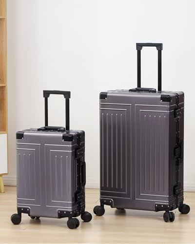 All Aluminum 20/28 Luggage Set，Cut from Whole Aluminum Sheet，22x14x9 Airline Approved ，（3rd Generation，Premium Metal zipperless suitcase ） (grey, 20+28inch)2
