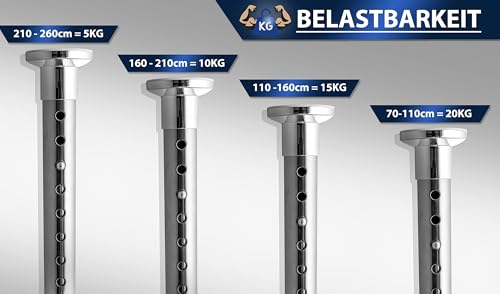 MEISENBERG Duschvorhangstange ohne Bohren 160-210cm, Silber, Ø 25 mm, Teleskop Gardinenstange Klemmen - Teleskopstange für Fenster, Dusche und Trennwand