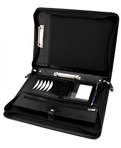 Noda Faux Lederen Zippedo Portfolio Zakelijke Conferentie A4 Folder Padfolio 2 Ringen Binder met Klembord en Handvat