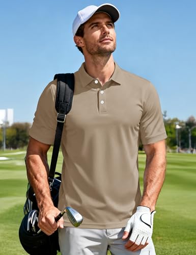 Image of MAGCOMSEN Men's Polo Shirts 3 Buttons Casual Work T Shirts Quick Dry Short Sleeve Golf Shirt Pique Jersey Outdoor Performance