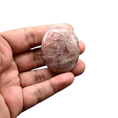 Image of Amazing Gemstone Strawberry Quartz Crystals and Healing Stones - Large Palm Stone Crystals Piedra - Crystal for Good Luck, Positive Energy, Meditation - Unique Stocking Stuffers Gifts for Women, Men