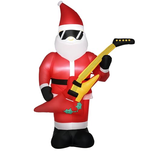 Outsunny 215 cm Aufblasbarer Weihnachtsmann mit E-Gitarre Aufblasbare...