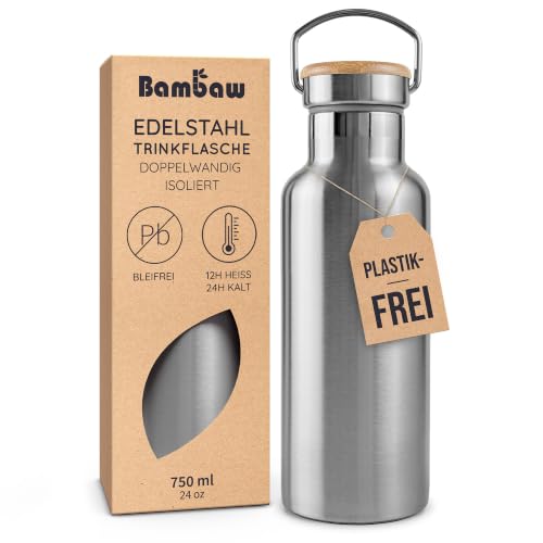 Bambaw Thermosflasche 750ml Edelstahl, Trinkflasche Metall, Wasserflasche 750ml, Thermoflasche, Doppelwandig, Auslaufsicher… – Ansicht 1