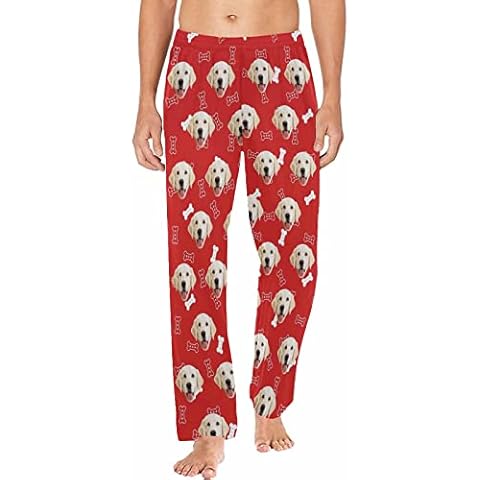 MyPupSocks Personalized Pet Face Pajamas Pants for Men, Custom Dog Photo Pajama Bottoms Pet Bone Dog Bone Red Sleep Trouser Sleepwear Nightwear for Brother Dad S Cover