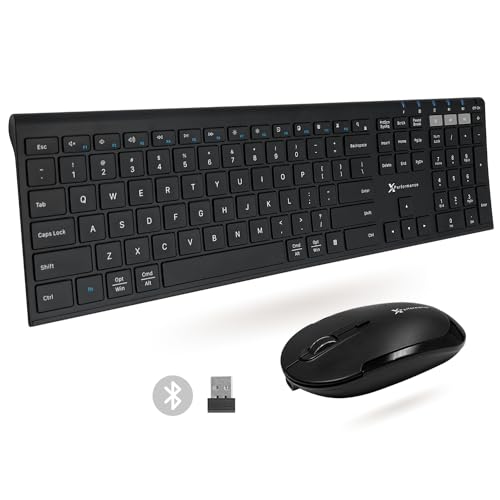 X9 Slim Bluetooth Mouse and Keyboard Combo - Dual BT + 2.4G Pair 3 Devices - Full-Size Rechargeable Wireless Mouse and Keyboard Combo - Multi-Device Wireless Keyboard Mouse Combo for PC - Black