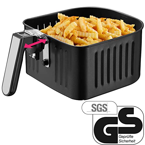 tectake® Heißluftfritteuse XXL -90% weniger Öl, 10,2l Fassungsvermögen, Touchscreen-Display, Airfryer mit 8 Programmen, Heissluftfritteuse ohne Fett und Öl, Zubehör Rezeptheft - silber – Bild 6