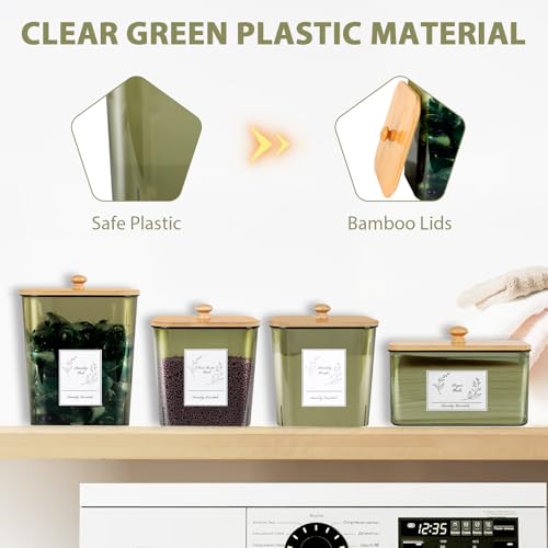 4packlaundrypodscontainerdryersheetholderplasticlaundrypodholderwithlidsscoopslaundryroomorganizationandstoragesetsforpowderdetergentscentbooster Urban Country Home Decor 4 pack laundry pods container dryer sheet holder plastic laundry pod holder with lids scoops laundry room organization and storage sets for powder detergent scent booster urban country home decor