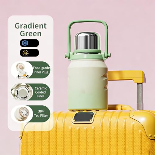 Image of 800 /1200 /1500ml Large Capacity 316 Stainless Steel 3-in-1 Lid Vacuum Insulated Handheld Water Bottle Portable Leak-Proof for Office Sports Outdoor as New Year /Valentines Gifts for Family Friends