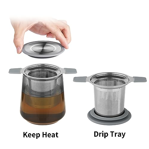 Ohtomber Tea Infuser Strainers, Stainless Steel Loose Leaf Tea Strainer Stepper with Heat Proof Double Handles, Extra Fine Mesh Ball Infusers, Diffuser Holder Filter for Mugs