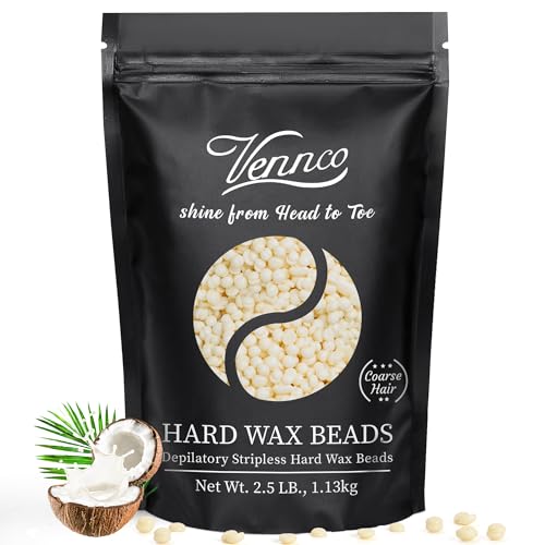 Vennco 2.5lb Cream Hard Wax Beads, Premium Coconut-Infused Hair Removal Wax for Full Body - Ideal for Brazilian, Bikini, Legs, Arms, Chest, and Back