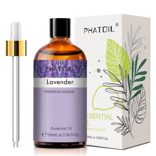 PHATOIL Lavender Essential Oil 100ml 100% Natural & Pure Premium Graded Lavender Essential Oils for Diffusers Humidifiers Aromatherapy Skin Hair Care and Candle Soap Making