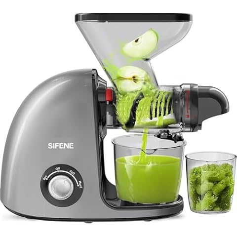 Dual Mouth Cold Press Juicer, SiFENE Slow Masticating Juicer Machines for Fruit & Vegetable, Juice Maker Extractor, Easy to Clean (Gray) Cover