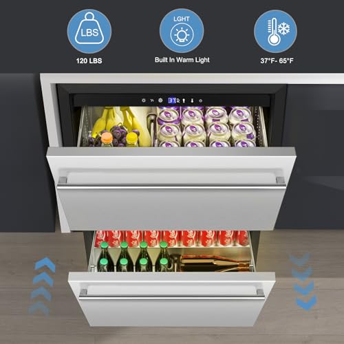 Velivi KMCT145 24 Inch Dual Drawer Fridge Under Counter, Stainless Steel Weather-Proof Design Outdoor Beverage Refrigerator thumb #1