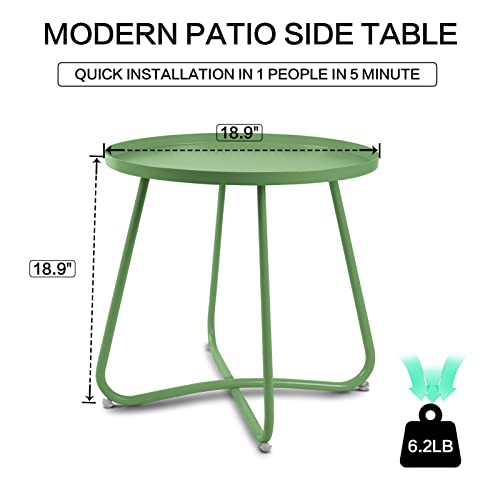 Babion Outdoor Side Tables,Round Weather Resistant Steel Patio Side Table,Small End Table For Patio Yard Porch Balcony Garden,Indoor & Outdoor,Green #TOP2