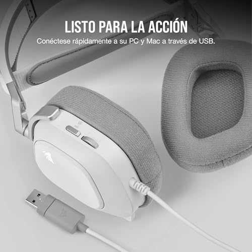 Image of Corsair HS80 RGB USB Premium Gaming Headset with Dolby Audio 7.1 Surround Sound (Broadcast-Grade Omni-Directional Microphone, Memory Foam Earpads, High-Fidelity Sound, Durable Construction) White