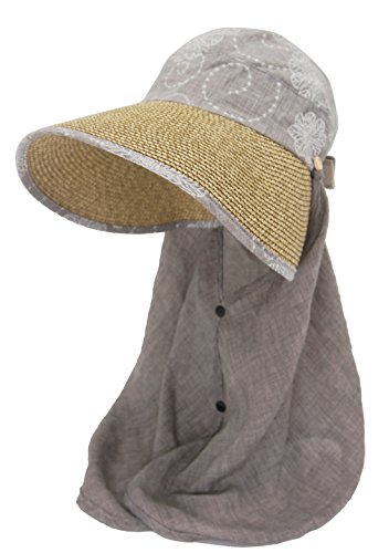 Roffatide Damen Sonnenhut mit Nackenschutz Sommerhüte Für Frauen UV schutz Outdoor Strohhut Aufrollen Bogen Mütze Grau