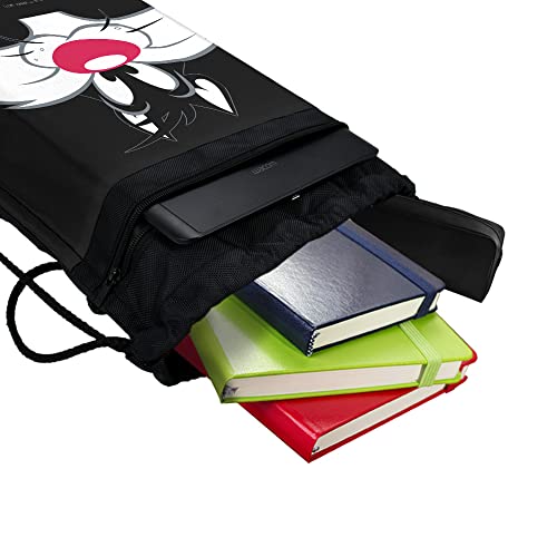 LOGOVISION Looney Tunes Sylvester Face Drawstring Backpack Sports Bag Sackpack 17" x 13", Perfect for Gym, Yoga or Practice4