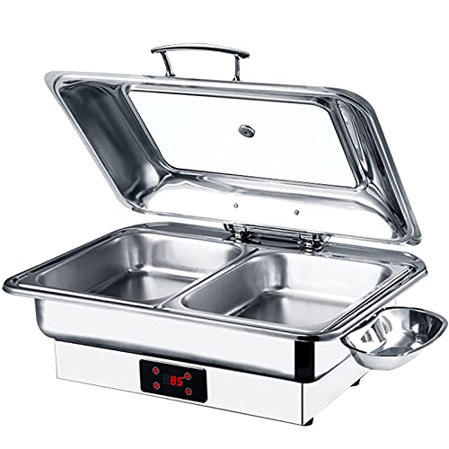 Chafing Dish Calentador de alimentos Servidor de buffet con tapa, platos calientes para mantener la comida caliente, acero inoxidable, calentador de platos eléctrico comercial para mantener la comida