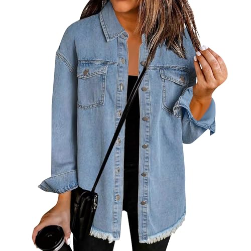 Jean Jacket Women Casual Loose Lapel Button Down Oversized Denim
