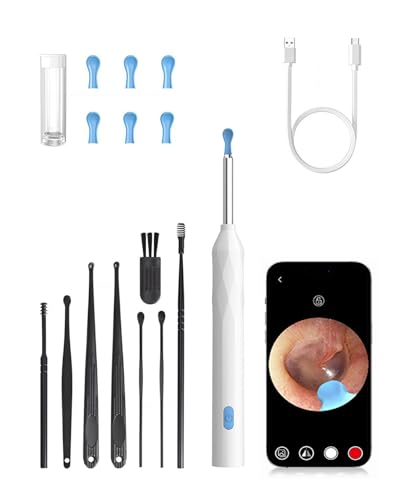 Ohrenschmalz Entferner Otoskop, WIFI 1080P HD-Ohrreiniger，360°-Weitwinkel Otoskop Kamera für Otoskop IP67 Wasserdicht Otoskop Ohr（weiß）