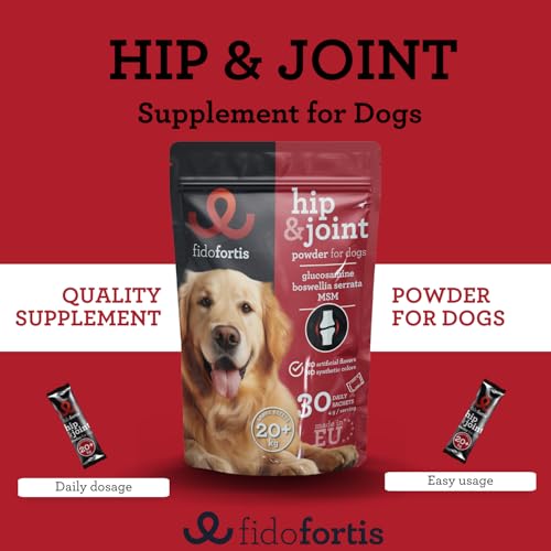 Fidofortis Hüft- und Gelenkergänzung für Hunde - Glucosamin, MSM, Boswellia Serrata für Gelenk- und Knochengesundheit, Pulver in Beuteln, tägliche Dosierung, 30-Tage-Vorrat (große Rassen)