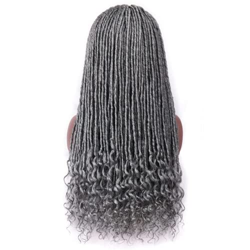 24 Inch Goddess Locs Headband Wigs Dreadlock Twist Braids Wigs For Black Women Mixed Gray Long Straight With Curly Ends Glueless Cap Wigs (T-Gray, 24Inch) #TOP3