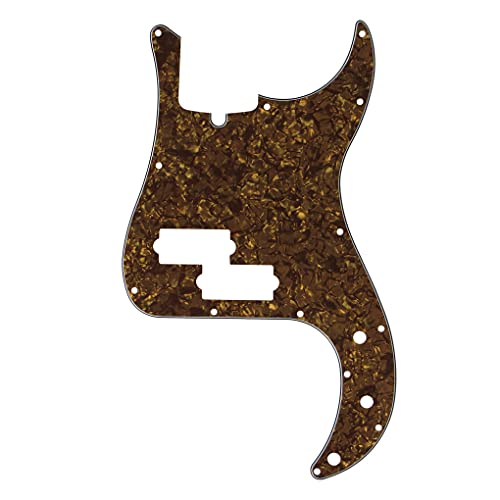 IKN 13 Hole P Bass Pickguard Guitar Scratch Plate Pick Guard for 4 String USA/Mexican Standard Precision Bass Part, 4Ply Brown Pearl