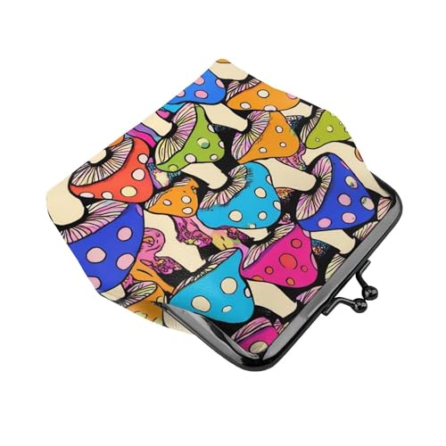 Kiss-Lock Coin Purse For Women Change Purses Small Coin Pouch Mini Change Holder Tiny Coin Wallet (Neon Mushrooms Pattern colorful (2))3