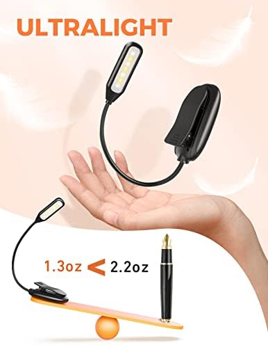 Monotremp Book Lights for Reading at Night in Bed, 80 Hours Runtime Rechargeable Reading Lights for Books in Bed, 3 Brightness Levels 3 Color Temperatures, 1.3 oz Lightweight
