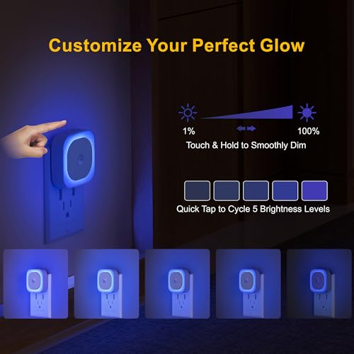 Image of YUNLEX 2 Pack Plug in Night Light with Motion Sensor & Dusk to Dawn Sensor, 3 in 1 Blue Night Lights Plug into Wall, Dimmable Nightlight for Bathroom, Bedroom