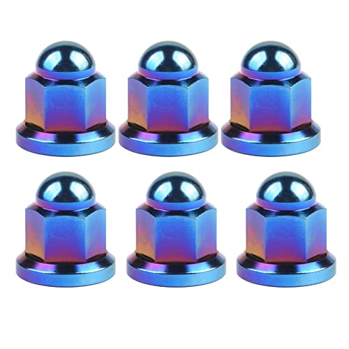 Image of Titanium M6 M8 M10 Dome Head Acorn Nuts for Bicycle Motorcycle Exhaust Pipe Car Pack of 6 (M8, Burning Blue)